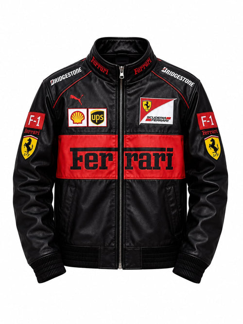 Black & Red F1 Racing Leather Jacket – Premium Motorsport Style Jacket